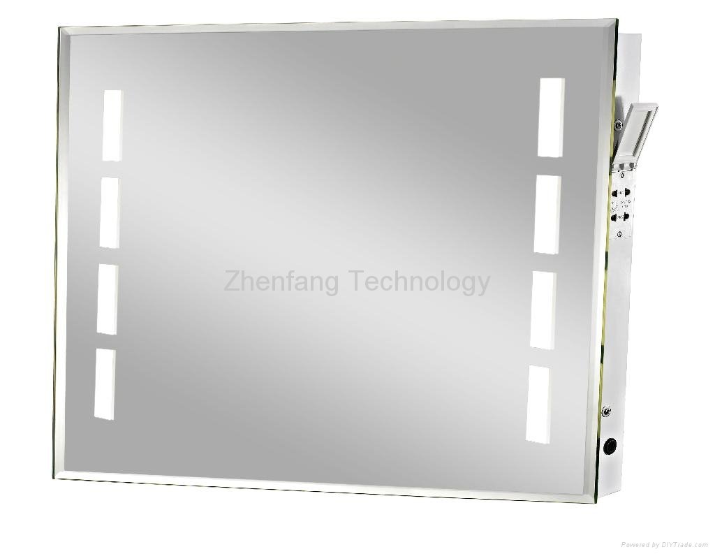 Illuminated mirror with four small rectangular light windows at each side 2