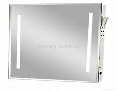 Backlit bath mirror with one rectangular