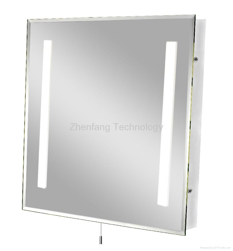 Illuminated mirror with one rectangular light strip at each side