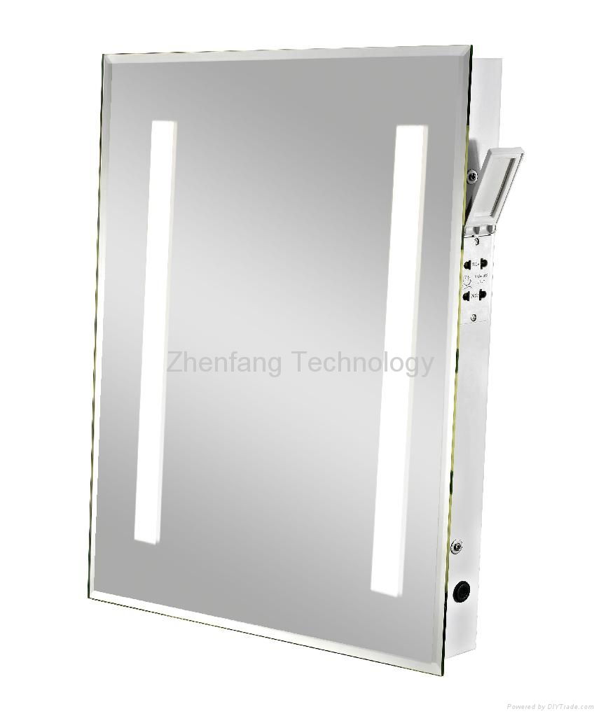 IP44 Rated backlit mirror with one rectangular light strip at each side