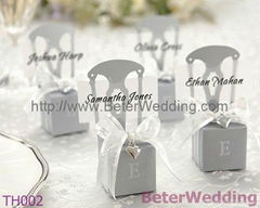 Miniature Silver Chair Favor Box w/ Heart Charm & Ribbon TH002