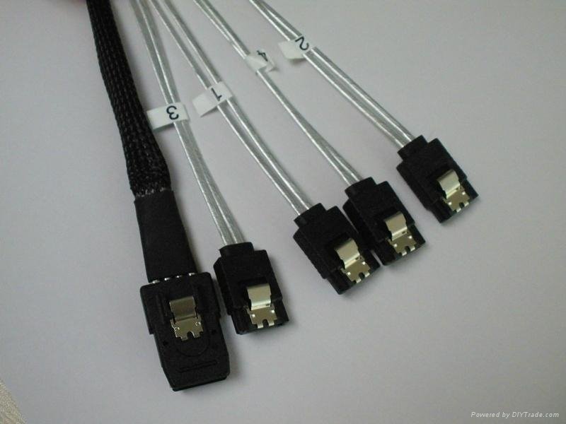  MINI SAS 4i SFF-8087 36P To 4 SATA 7Pin  With latch cable 100CM
