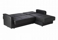 Black Faux Leather Corner Sofa Bed Chaise with Storage Space