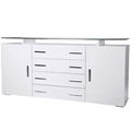 BN WHITE HIGH GLOSS SIDEBOARD CUPBOARD 4 DRAWERS 2 DOORS CABINET GLASS TABLE TOP