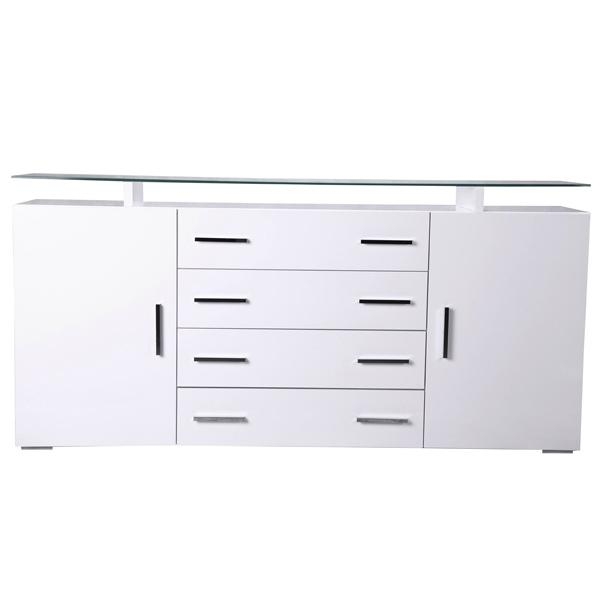 BN WHITE HIGH GLOSS SIDEBOARD CUPBOARD 4 DRAWERS 2 DOORS CABINET GLASS TABLE TOP 2