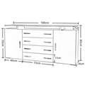 BN WHITE HIGH GLOSS SIDEBOARD CUPBOARD 4 DRAWERS 2 DOORS CABINET GLASS TABLE TOP 4