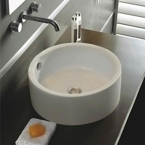 BASIN SINK BATHROOM CLOAKROOM COUNTER TOP CERAMIC CLIPPER-BUILT ROUND SHAPED