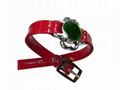 pink Dog Collar with green big flower decoration 3