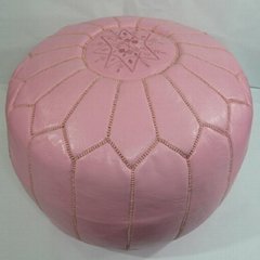 Pink handcrafted moroccan leather pouffe