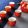 Classical Chinese Peony Ceramic Tea Set Red 2