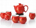 Classical Chinese Peony Ceramic Tea Set Red 1