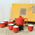 Classical Chinese Peony Ceramic Tea Set Red 4