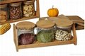 3-piece Glass food storage jars with wooden lid and rack,
