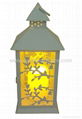 Flameless Metal LED Candle Lantern Carved Leaves