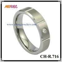 Comfort Fit Brushed Flat Tungsten Ring with Diamond-8mm