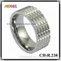 White Tungsten Ring with Brushed Diagonally Grooved Center 2