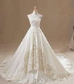 Customized Made Embriodery Strapless A Line Large Tailing Wedding Dress  1