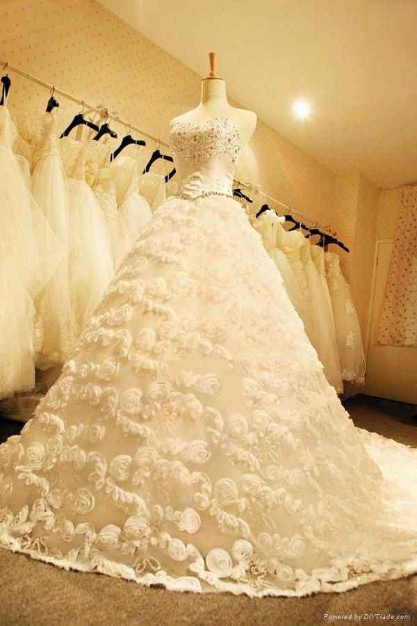 Factory Custom Made Strapless Beaded Full Flower Wedding Dresses 