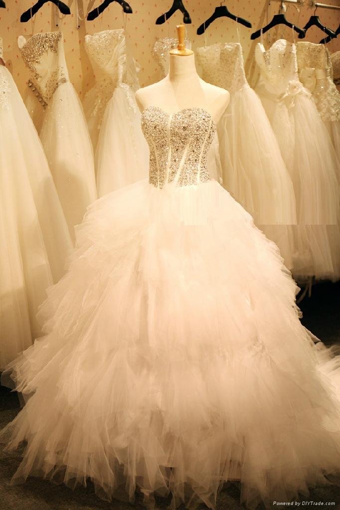Factory Custom Made Full Beaded On Top Bouffant Wedding Dresses 