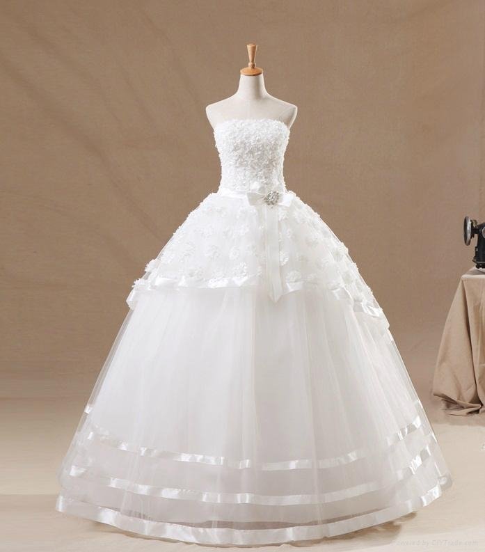 Customer Made Strapless Full Of Flower Bowknot Bouffant Wedding Dress 