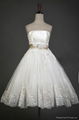 Strapless Band On Back Embroidery White Short Wedding Dress  1