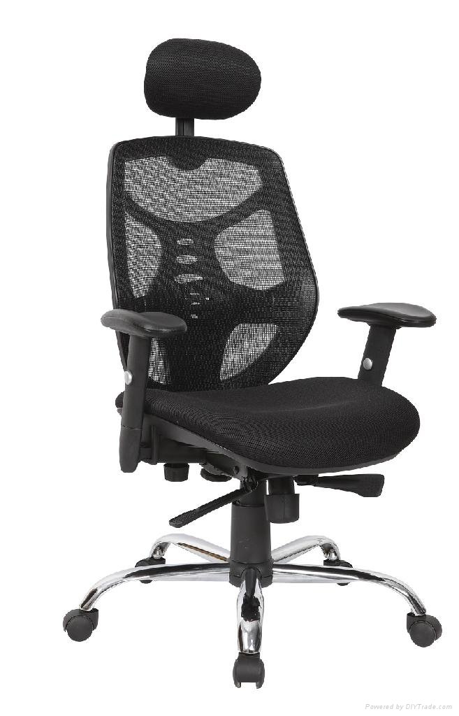 Black Mesh Fabric Adjustable Swivel Executive Office Chair with Pad Headrest  2
