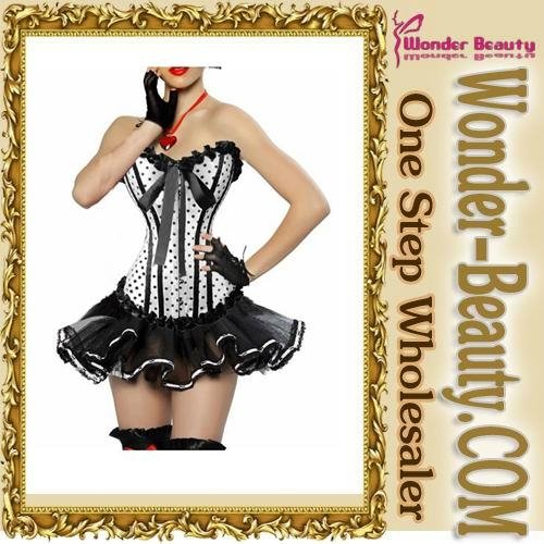 2013New Arrival White Burlesque Polka Dot Corset With  Netted Tutu 2