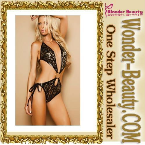 2013 Sexy Lingerie Metallic Gold Tiger Print Monokini