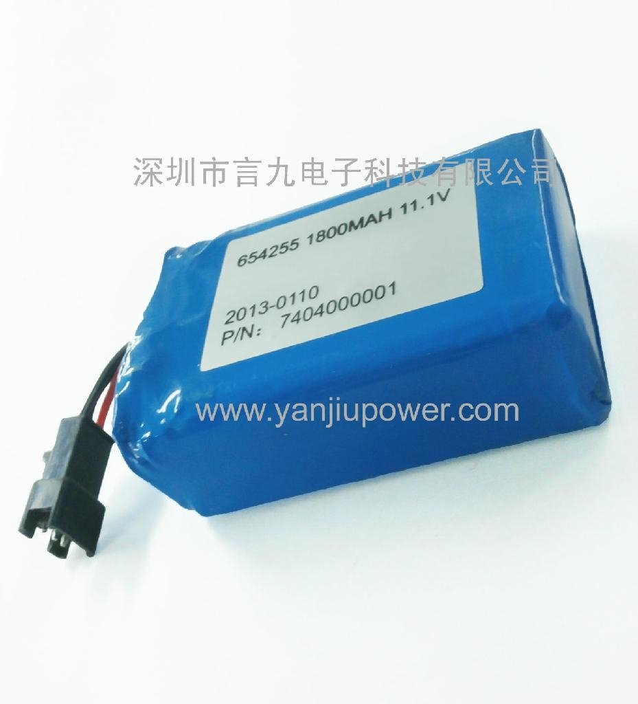 11.1V 1800mAh li polymer battery pack 654255-3S with 1000 times cycle life 3