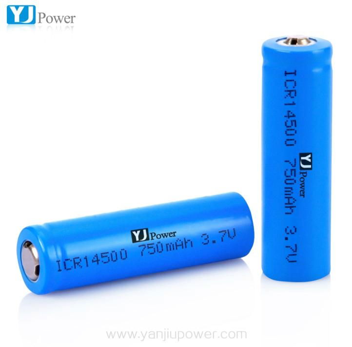 3.7V Cylindrical li-ion battery 14500 with 750mAh 1