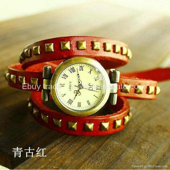 Cow Leather Rivets Charm Watch bracelet watch hot in Ebay 3