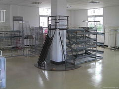 Metal display racks,wire,tubes,wood.metal-wood