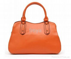 colorful fine orange leather  lady tote bag