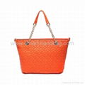 Large Orange PU Quilted Tote Bag for