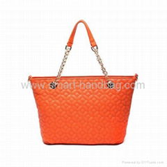 Large Orange PU Quilted Tote Bag for Women