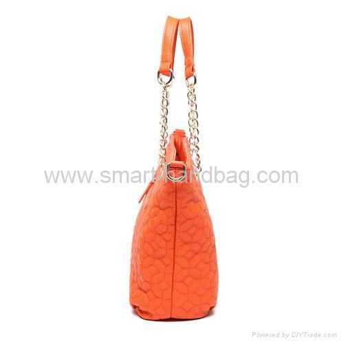 Large Orange PU Quilted Tote Bag for Women 2
