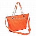 Large Orange PU Quilted Tote Bag for Women 3