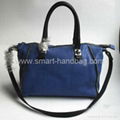 Sky Blue Zipper Trim PU Boston Bag