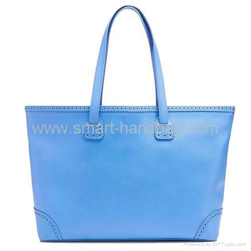 Large Laser-Cut Trim Leather Tote Bag