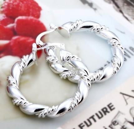  	 Deluxe Valentine's Gift Jewelry 925 Silver Women Twisted Big Earrings E01 