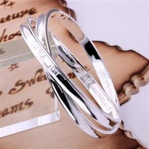 Free shipping 925 sterling silver wiht 2 circle bangle 