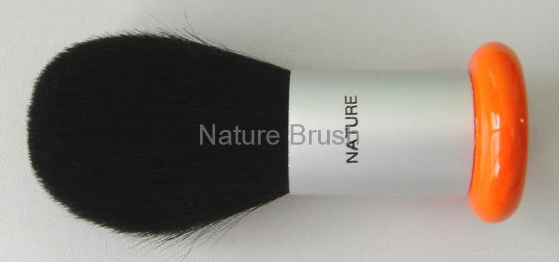 kabuki brush with quality HJF goat hair matt silver aluminum ferrule