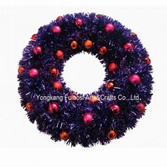 Christmas tinsel decorative wreath with balls