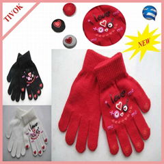 Ladies 95% Acrylic 5% Spandex Magic Glove with the Rubber Print on Top-palm and