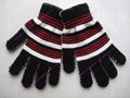 95% Acrylic 5% Spandex Ladies Magic Glove with 2 Color Stripes and Blanket Stitc 2