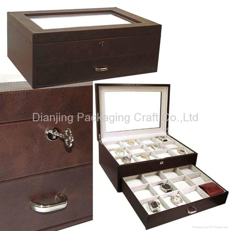 Latte Brown Leather 10PC.Wooden Watch Box