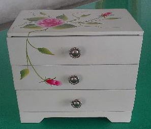 Pink Flower White Wooden Jewelry Box