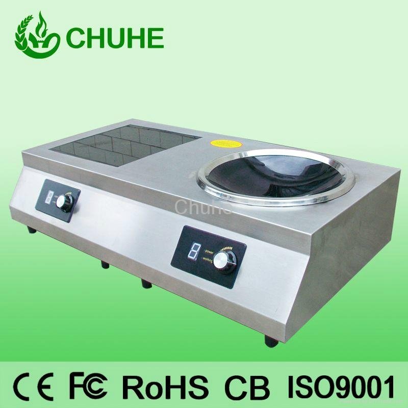 Induction cooker with concave and flat burner