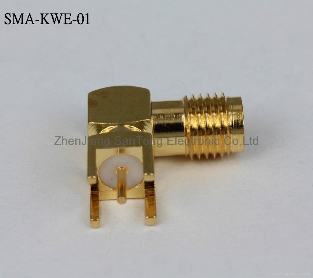 SMA right angle Connector, Brass Body, Gold-plated, with Wide Frequency Band