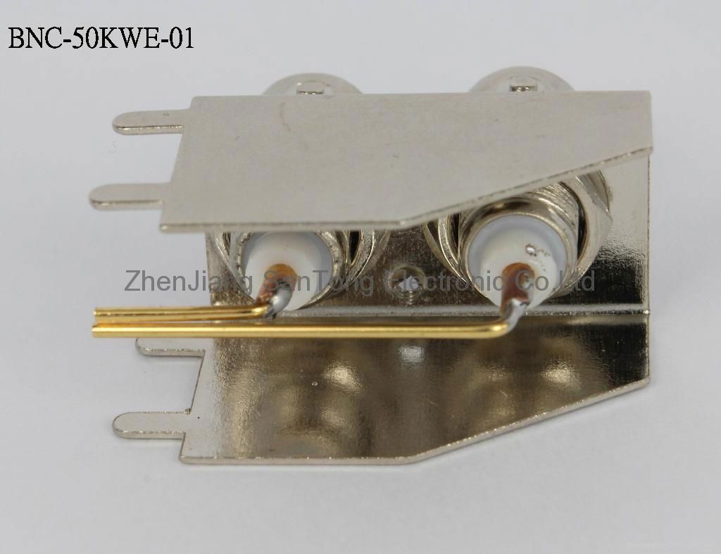 2-position BNC Connector Female Right Angle PC Board Mount Jack with Brass Body 3